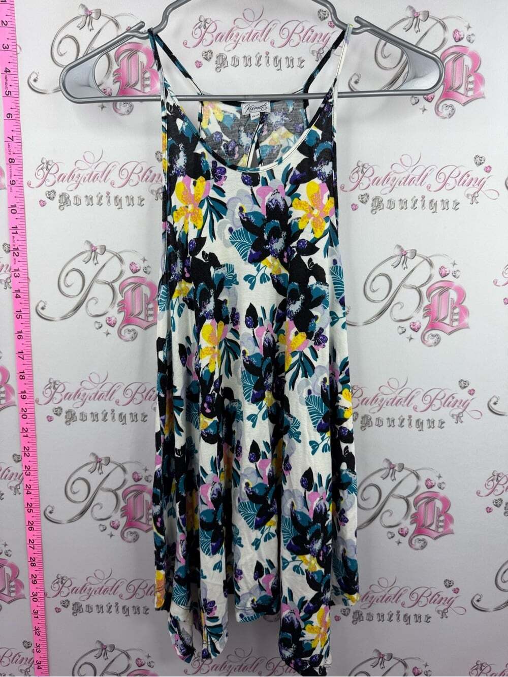 Kismet dress tropical Floral Dress in White with Yellow, Purple & Teal Accents